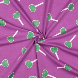 Baumwolljersey Glitzer Herzlolli - viola