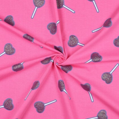 Baumwolljersey Glitzer Herzlolli - pink