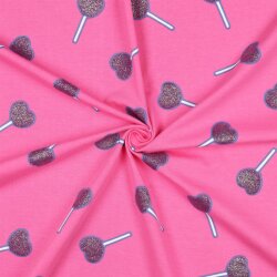 Baumwolljersey Glitzer Herzlolli - pink