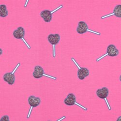 Baumwolljersey Glitzer Herzlolli - pink