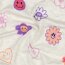 Baumwolljersey Glitzer  fröhliche Herzen und Blumen - creme meliert