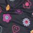 Baumwolljersey Glitzer fröhliche Herzen und Blumen - dunkelblau meliert