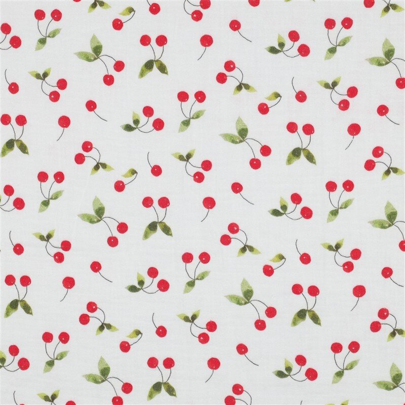 Musselin Digital Kirschen - weiß
