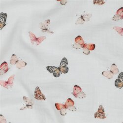 Musselin Digital bunte Schmetterlinge - weiß