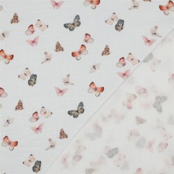 Musselin Digital bunte Schmetterlinge - weiß
