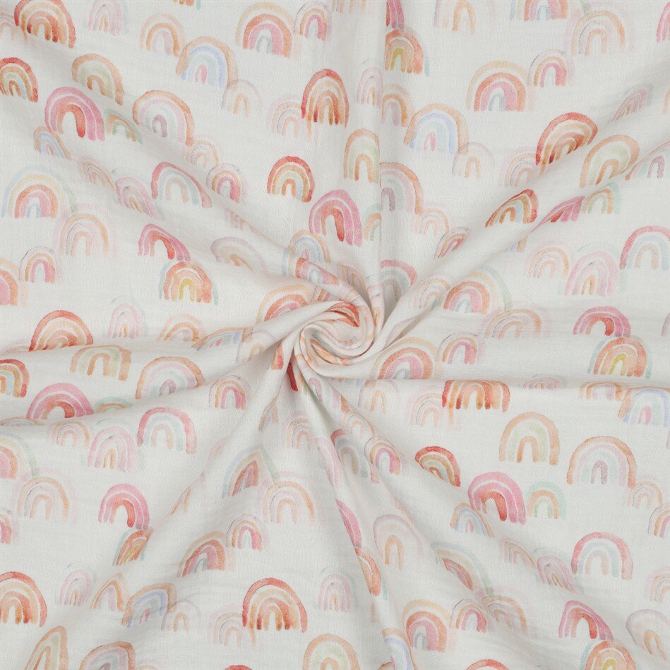 Musselin Digital Regenbogen - weiß