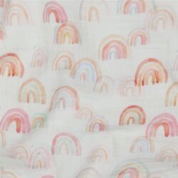 Musselin Digital Regenbogen - weiß