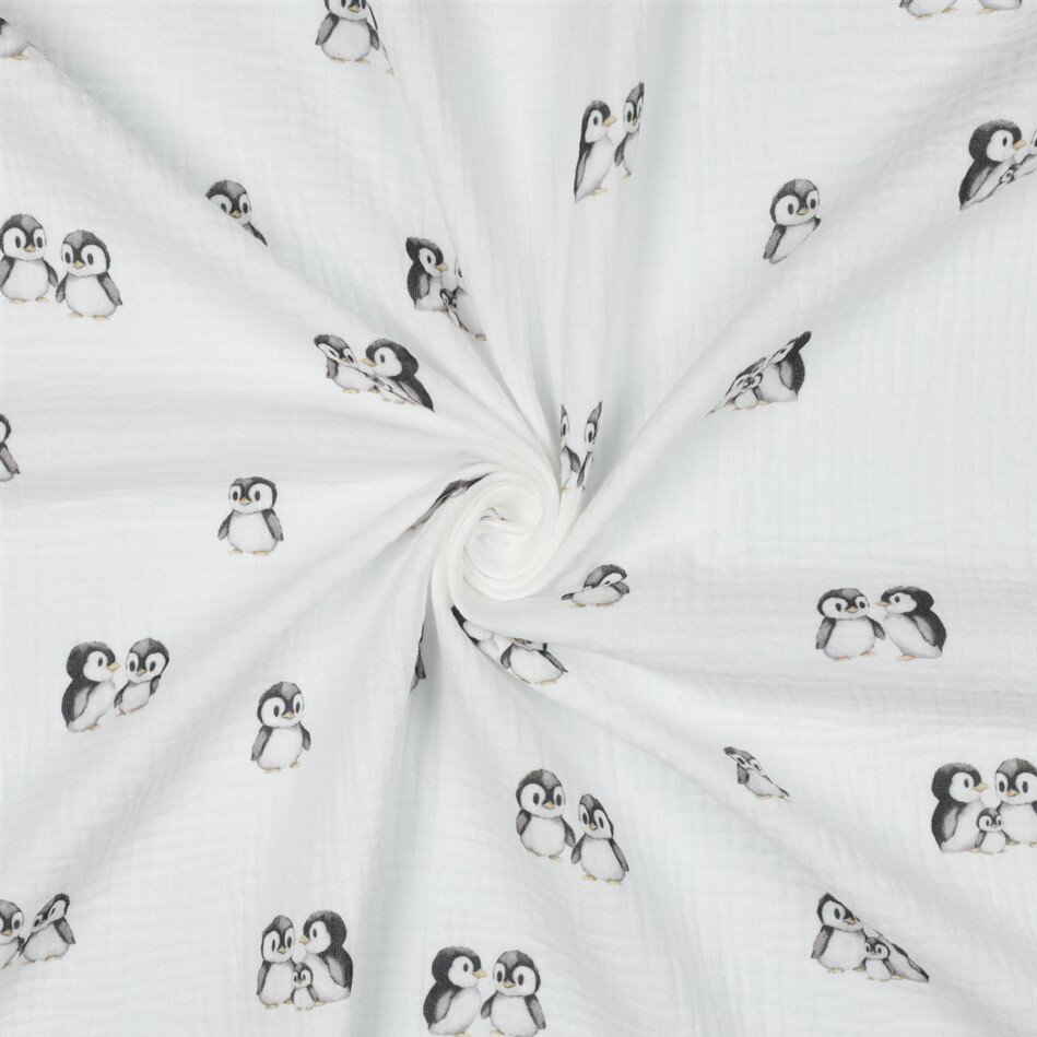 Musselin Bio~Organic Digital Pinguine - weiß