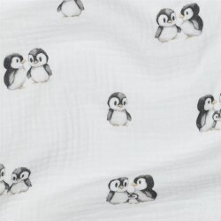 Musselin Bio~Organic Digital Pinguine - weiß
