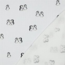 Musselin Bio~Organic Digital Pinguine - weiß