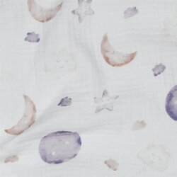 Musselin Bio~Organic Digital Sonne Mond & Sterne - weiß