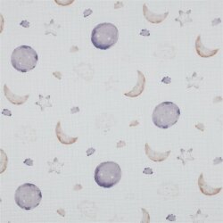 Musselin Bio~Organic Digital Sonne Mond & Sterne - weiß