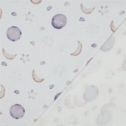 Musselin Bio~Organic Digital Sonne Mond & Sterne - weiß
