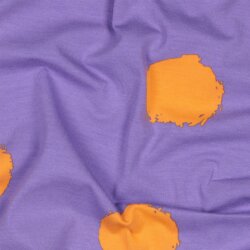 Baumwolljersey große orange Punkte - softlavendel