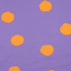 Baumwolljersey große orange Punkte - softlavendel