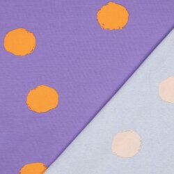 Baumwolljersey große orange Punkte - softlavendel