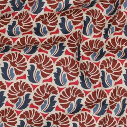Baumwollpopeline Blumenreihen - jeansblau