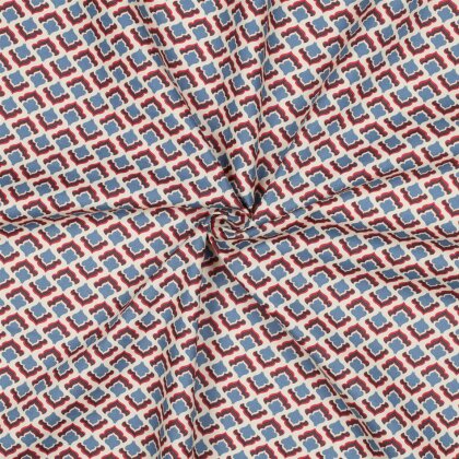 Baumwollpopeline Blüten - jeansblau