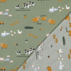 Baumwollpopeline Farmleben - forstgrün