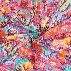 Baumwollpopeline Digital exotische Blumen - fuchsia