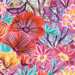 Baumwollpopeline Digital exotische Blumen - fuchsia
