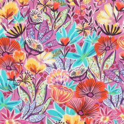 Baumwollpopeline Digital exotische Blumen - fuchsia