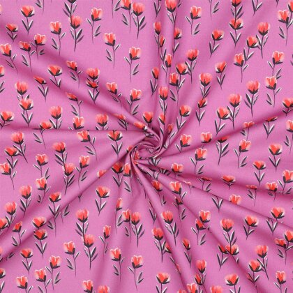 Baumwollpopeline Digital Blumenwiese - fuchsia