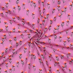Baumwollpopeline Digital Blumenwiese - fuchsia