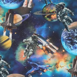 Baumwollpopeline Digital Astronaut im Weltall - dunkelblau