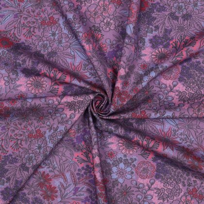 Baumwollpopeline Digital Blumen - LAVENDER