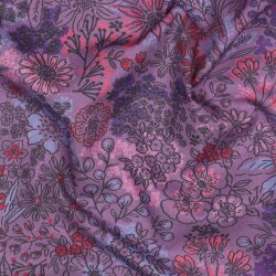 Baumwollpopeline Digital Blumen - LAVENDER