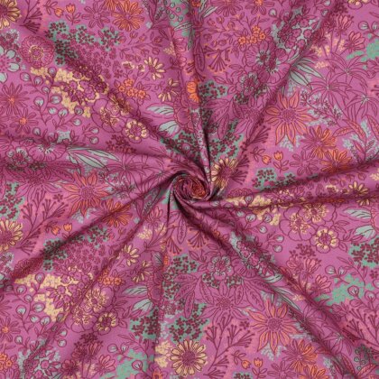 Baumwollpopeline Digital Blumen - FUCHSIA