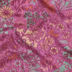 Baumwollpopeline Digital Blumen - FUCHSIA