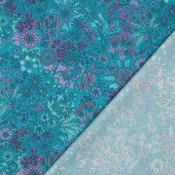 Baumwollpopeline Digital Blumen - türkis