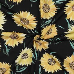Baumwollpopeline Digital Sonnenblumen - schwarz