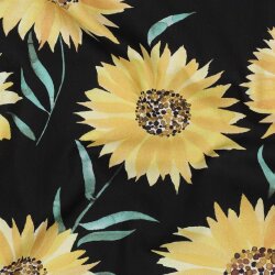 Baumwollpopeline Digital Sonnenblumen - schwarz