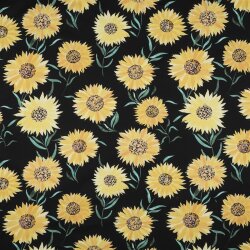 Baumwollpopeline Digital Sonnenblumen - schwarz