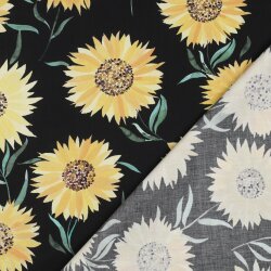Baumwollpopeline Digital Sonnenblumen - schwarz