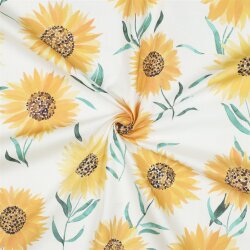 Baumwollpopeline Digital Sonnenblumen - weiß