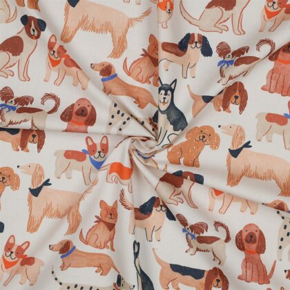 Baumwollpopeline Digital Hunde - creme