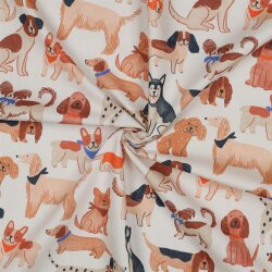 Baumwollpopeline Digital Hunde - creme