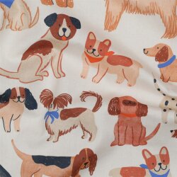 Baumwollpopeline Digital Hunde - creme