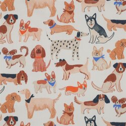 Baumwollpopeline Digital Hunde - creme