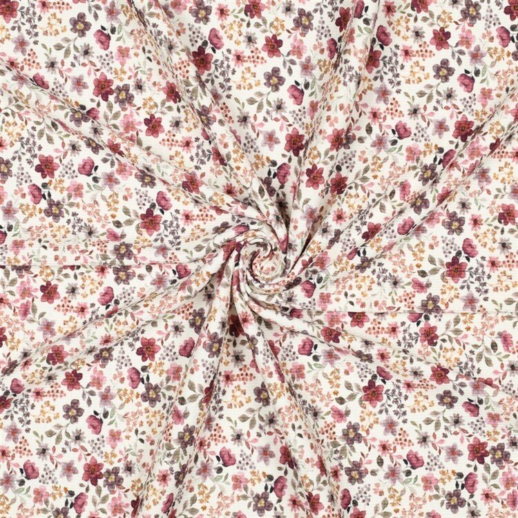 Rippenjersey Digital Viola Blumen - creme