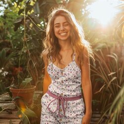 Rippenjersey Digital Viola Blumen - creme