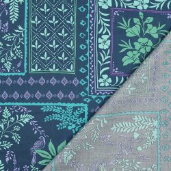 Baumwollsatin PATCHWORK Blumen - PETROL