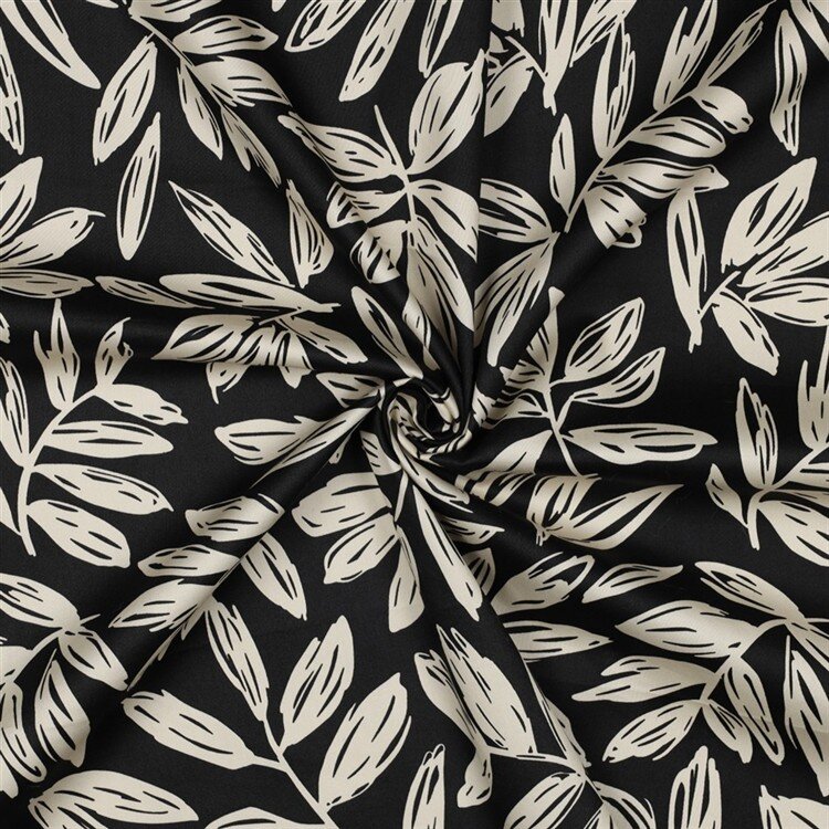 Baumwollsatin LEAVES - schwarz