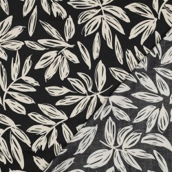 Baumwollsatin LEAVES - schwarz