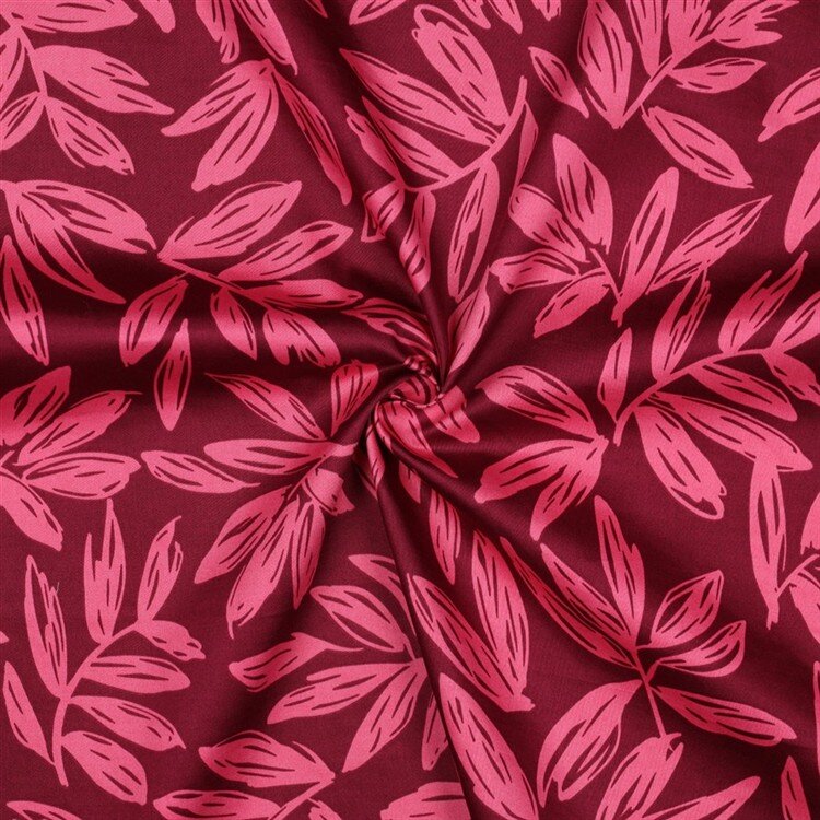 Baumwollsatin Digital Blätter - dunkelrot