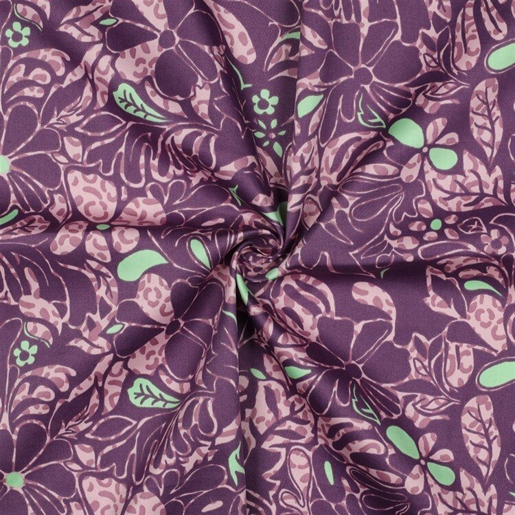 Baumwollsatin Blumenwelt - altlila